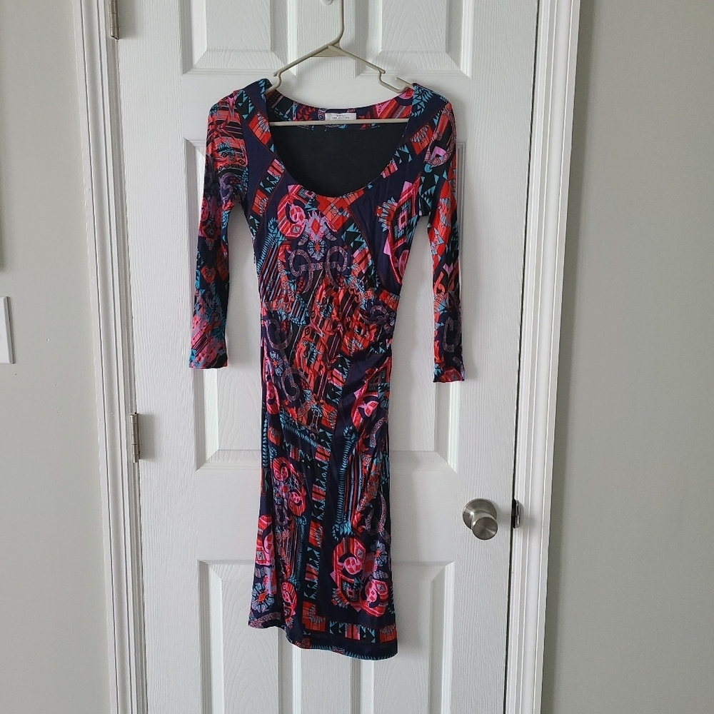 Versace Collection Multicolor Geometric & Floral Print Dress (Navy, Red, Pink)